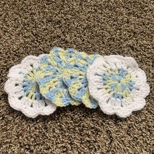 Handmade in a crochet coaster flower shape.